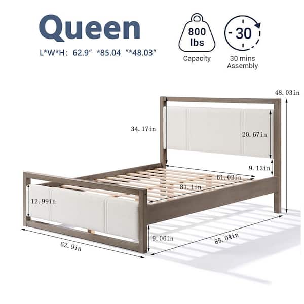 CHRISTOPHER KNIGHT HOME Aurora Queen Size Upholstered Boucle Platform Bed with Headboard Wood Frame Ivory Grey 117904