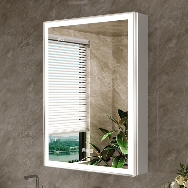 Nova 24 in. W x 32 in. H Rectangular Aluminum Recessed/Wall Mount Dimmable Fogless Lighted Medicine Cabinet with Mirror