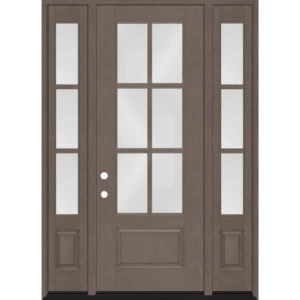 Steves & Sons Regency 64 in. x 80 in. 3/4-6 Lite Clear Glass RH Ashwood Stain Mahogany Fiberglass Prehung Front Door w/Dbl 12in.SL