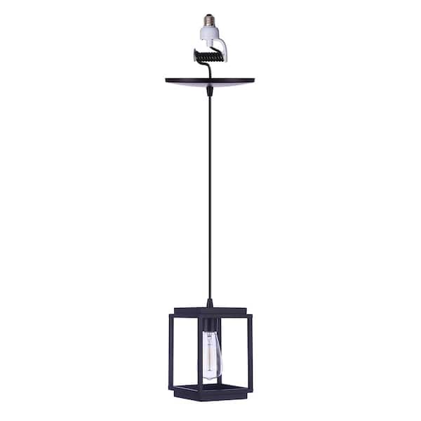 Worth Home Products WHP 1-Light Recessed Light Conversion Kit Brushed Bronze Lantern Pendant Light with Minimalist Farmhouse Cage