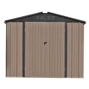 Patio 8ft x6ft Brown Garden Shed, Metal Storage Shed with Lockable Doors, Tool Cabinet and Vents,Coverage Area 44 sq. Ft