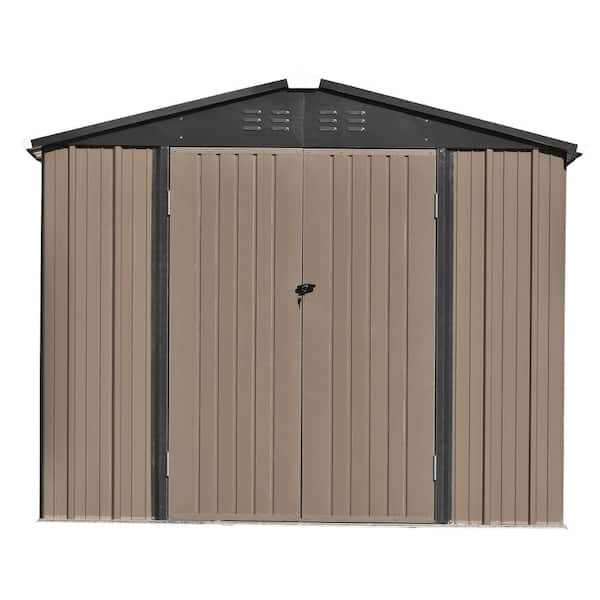 Afoxsos Patio 8ft x6ft Brown Garden Shed, Metal Storage Shed with Lockable Doors, Tool Cabinet and Vents,Coverage Area 44 sq. Ft
