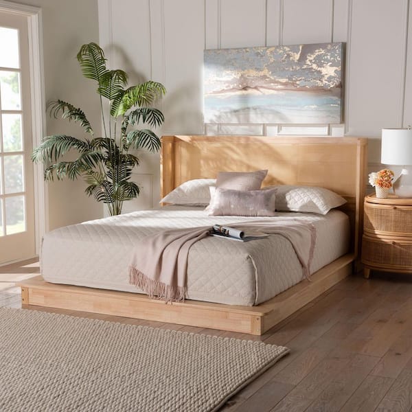 Glennis Natural Brown Wood Frame Queen Platform Bed