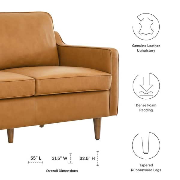 MODWAY Impart 54.7in Genuine Leather Loveseat in Tan Seats 2