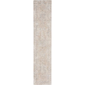 Astra Machine Washable Beige 2 ft. x 12 ft. Distressed Traditional Kitchen Runner Area Rug