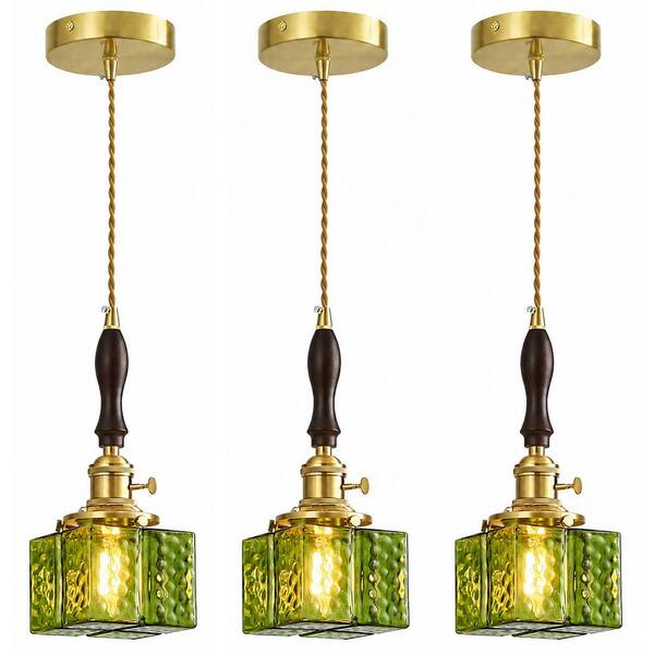 ZHLWIN Home Lighting 60-Watt 1-Light Green 3-Pack Square Hammered Glass ...