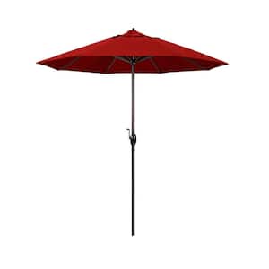 7.5 ft. Bronze Aluminum Market Auto-Tilt Crank Lift Patio Umbrella in Jockey Red Sunbrella
