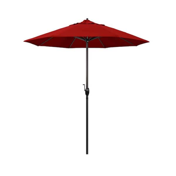 California Umbrella 7.5 ft. Bronze Aluminum Market Auto-Tilt Crank Lift Patio Umbrella in Jockey Red Sunbrella