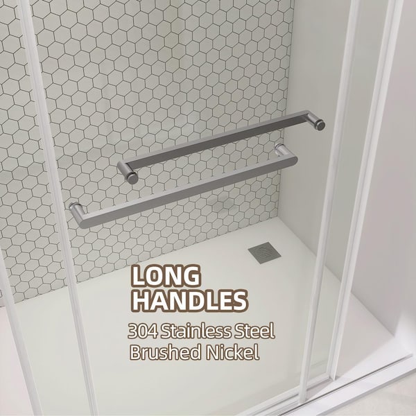NTQ 60 in. W x 79 in. H Soft Close Double Sliding Bypass Frameless Glass Shower Door in Brushed Nickel 3/8 in. Clear Glass