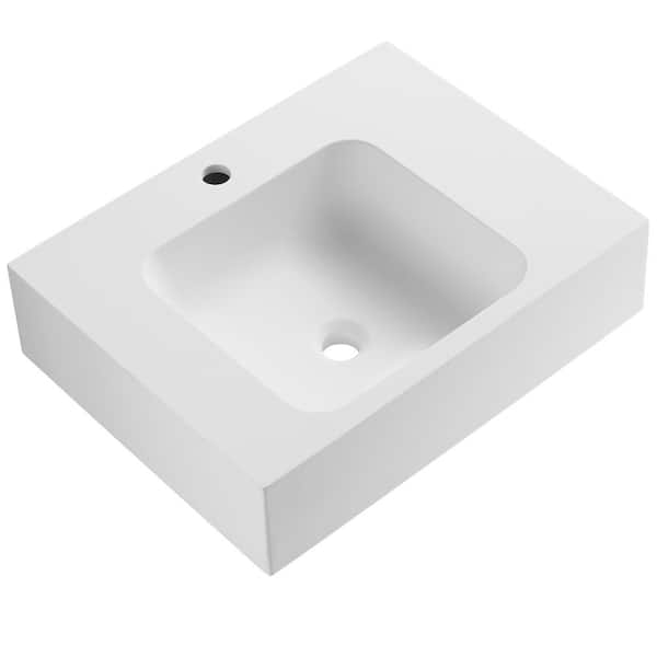 SERENE VALLEY 26 in. Wall-Mount or Countertop Install, Bathroom Composite Sink with Single Faucet Hole in Matte White