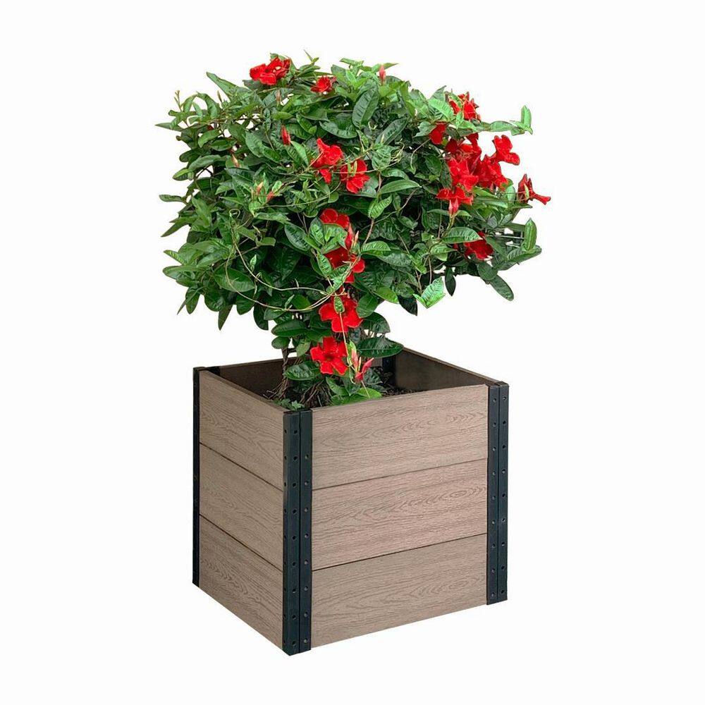 Brown Composite Wood and Steel Square Raised Garden Bed