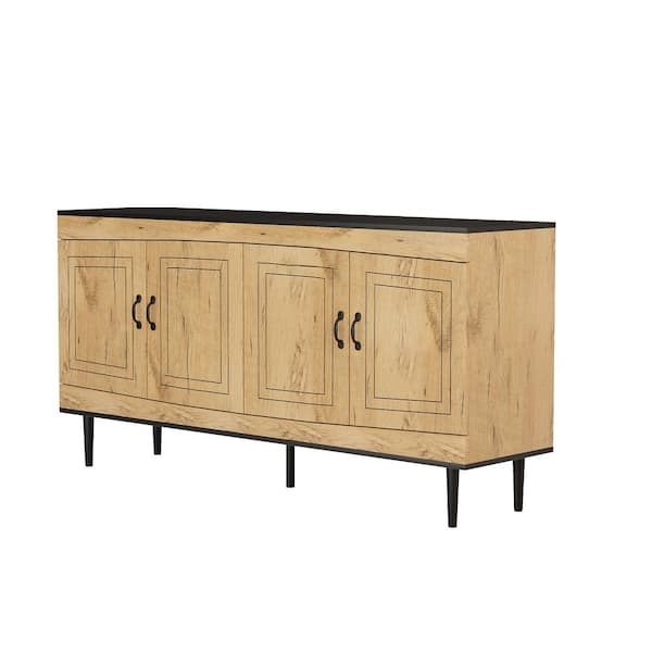Unbranded 63.00 in. W x 15.75 in. D x 31.10 in. H Oak Brown Linen Cabinet 4-Door Console Table with Adjustable Shelves