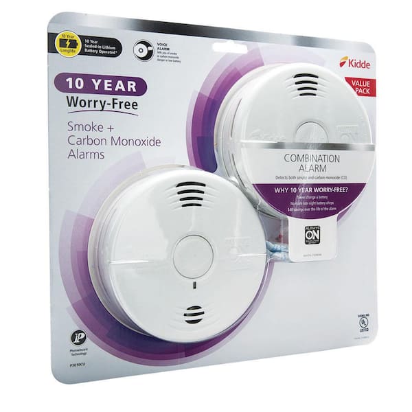 10-Year Worry Free Smoke & Carbon Monoxide Detector, Lithium Battery  Powered with Voice Alarm, 2-Pack