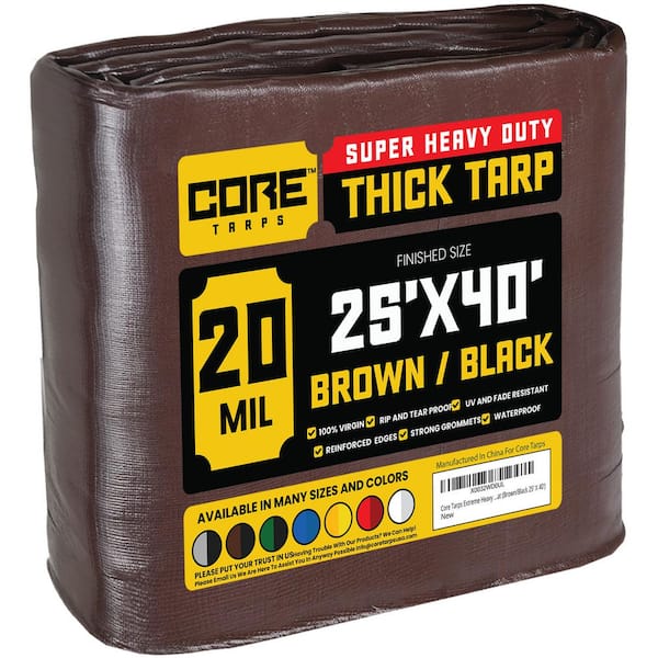 CORE TARPS 25 ft. x 40 ft. Brown/Black 20 Mil Heavy Duty Polyethylene Tarp, Waterproof, UV Resistant, Rip and Tear Proof