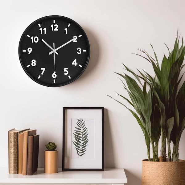 Afoxsos 12 in. Black Analog Wall Clock Silent Non-Ticking
