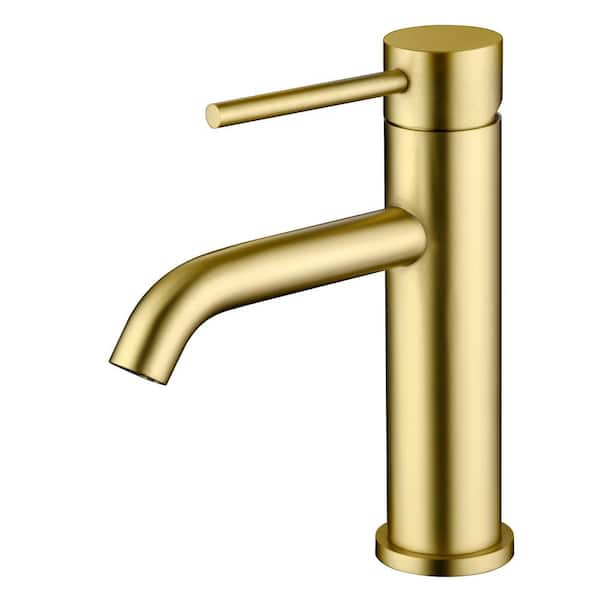 Contemporary Single Handle Single Hole Bathroom Faucet with Supply Hose in Brushed Gold (1 Size)