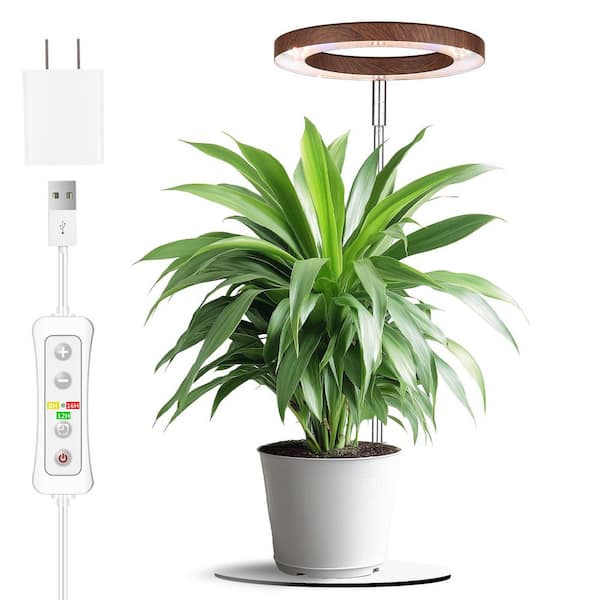 6.3 in. Walnut Wood Grain Aluminum Full Spectrum LED Grow Light with Adjustable Height, Dimmable Timer for Indoor Plants