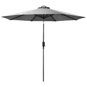 9 ft. 8-Rib Round Solar Lighted Market Patio Umbrella in Grey