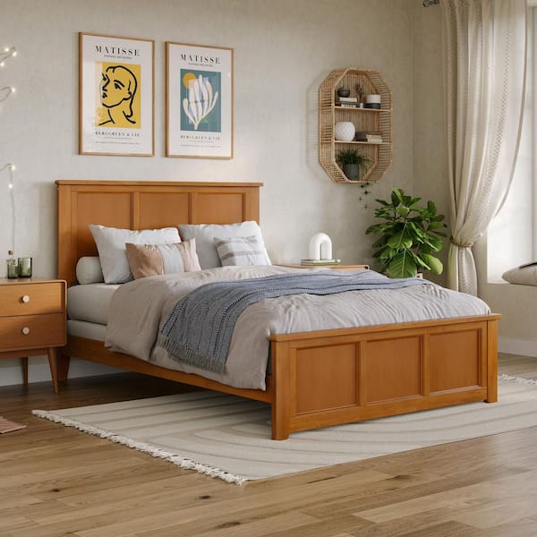 AFI Madison Light Toffee Natural Bronze Solid Wood Frame Full Foundation Panel Bed with Matching Footboard