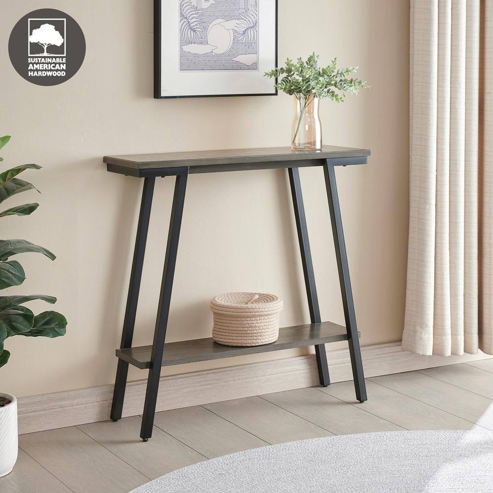Gray Wood and Metal Console Table with Storage Shelf