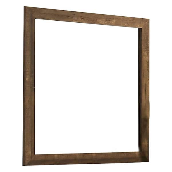 Benjara 39.63 in. x 39.63 in. Modern Square Wooden Framed Walnut Decorative Mirror