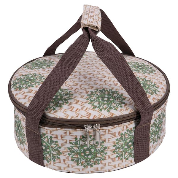 Insulated Round Casserole Carrier Bag Thermal Food Transporter with Padded Handles Easy Clean for Hot or Cold Meals