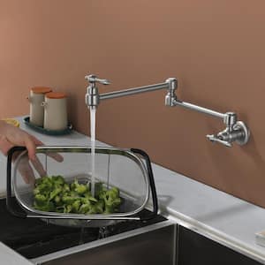 Double Handle Classic Wall Mount Pot Filler Kithen Faucet with Drip Free, Cold Pot Filler Faucet in Brushed Nickel