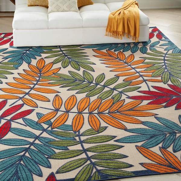 Aloha Multicolor 10 ft. x 14 ft. Botanical Contemporary Indoor/Outdoor Area Rug