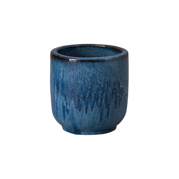 Emissary 10 in. L x 11 in. H Quin Blue Ceramic Round Planter with High-fire treatment