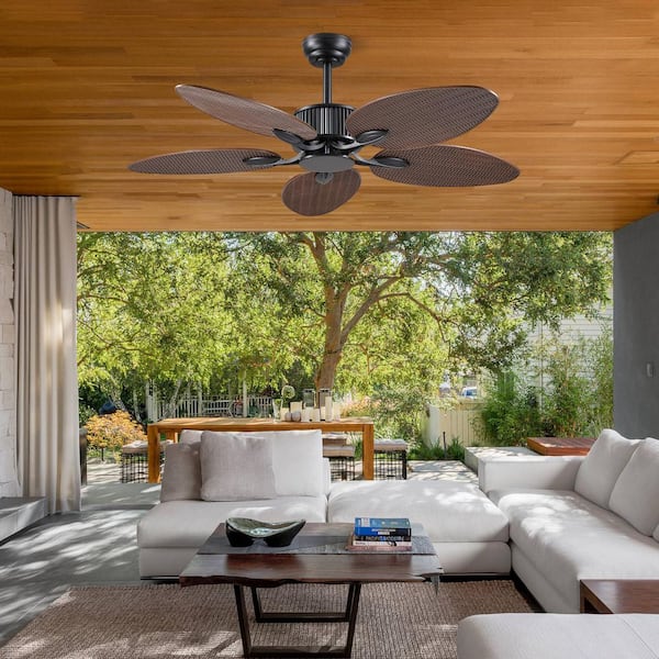 50 in. Indoor/Outdoor Brown Retro 5-Palm Leaf Shaped Blades Tropical Ceiling Fan without Light