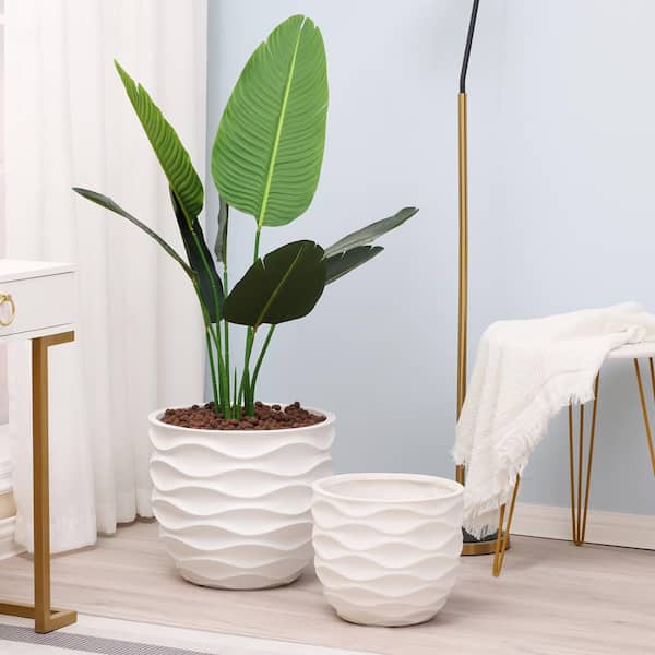 2 Pcs Mid Century Ceramic Plant Pots Indoor Decor White