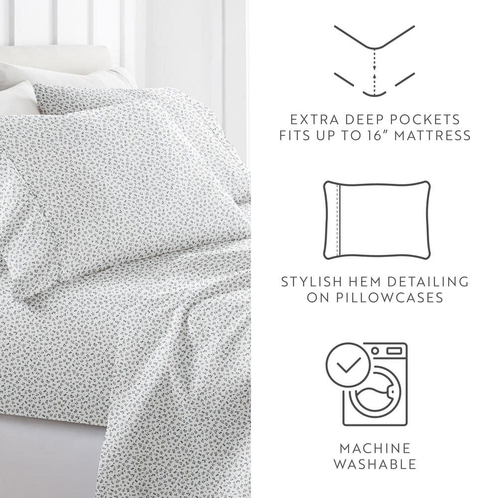 Navy Floral Twin Microfiber Kids Sheet Set