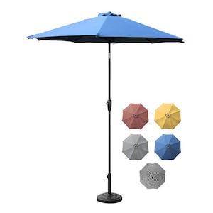 9 ft. Outdoor Aluminum Patio Umbrella, Round Market Umbrella with Push Button Tilt and Crank for Shade, Blue