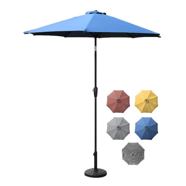BP belle patio 9 ft. Outdoor Aluminum Patio Umbrella, Round Market Umbrella with Push Button Tilt and Crank for Shade, Blue