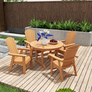 Altura Outdoor Patio Fade Resistant HDPE Plastic Adirondack Style Dining Chair with Arms in Teak