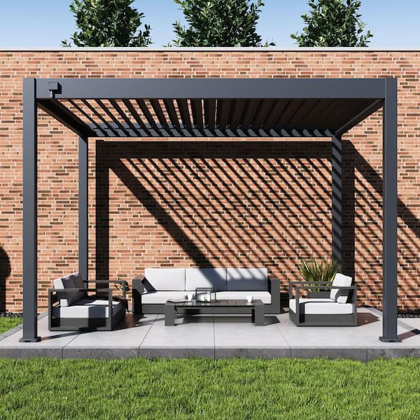 Grand Tuscan 10 ft. x 12 ft. Slate Gray Aluminum Louvered Pergola