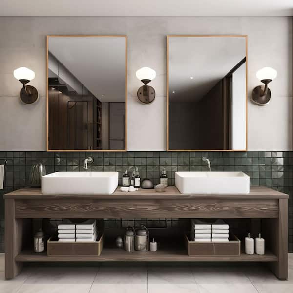 Dovelina 24 in. W x 36 in. H Medium Rectangle Gold Hooks Contemporary Mirror 2-Pieces