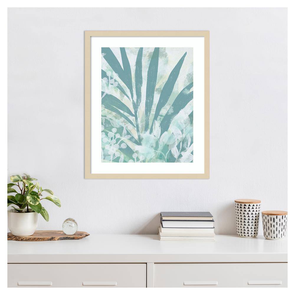 Aqua Palms II Abstract Botanical Framed Wall Art in Svelte Natural