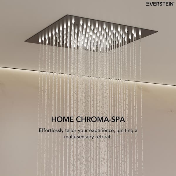 Chromotherapy 7-Spray Square 12 in. Ceiling Rain LED Shower System Fixed and Handheld Shower Head in Matte Black 2.5 GPM
