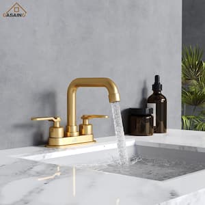 4 in. Centerset 2-Handle High-Arc Bathroom Faucet with Pop-Up Drain Kit in Brushed Gold