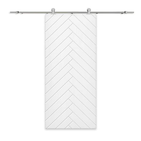 CALHOME 30 in. x 96 in. White Painted Composite MDF Paneled Interior Sliding Barn Door with Hardware Kit