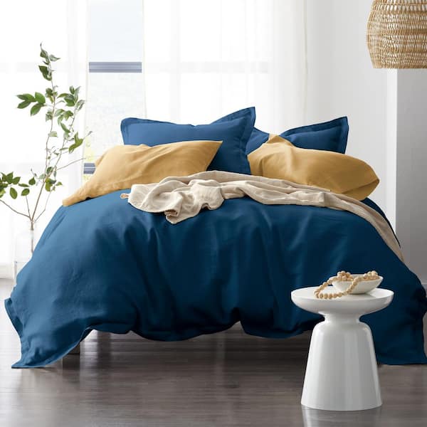 The Company Solid Washed Blue, Indigo Blue Linen Duvet Cover