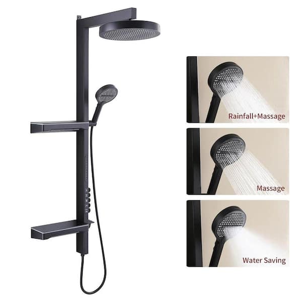 Thermostatic 1-Handle 3-Spray Patterns Shower Faucet 3 GPM with Body Spray in Matte Black (Valve Included)