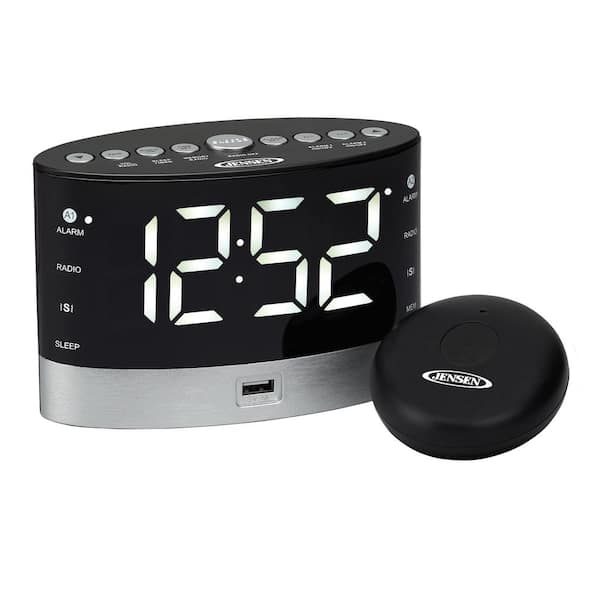 JENSEN Black AM/FM Alarm Clock Radio with Wireless Under Pillow Vibrator