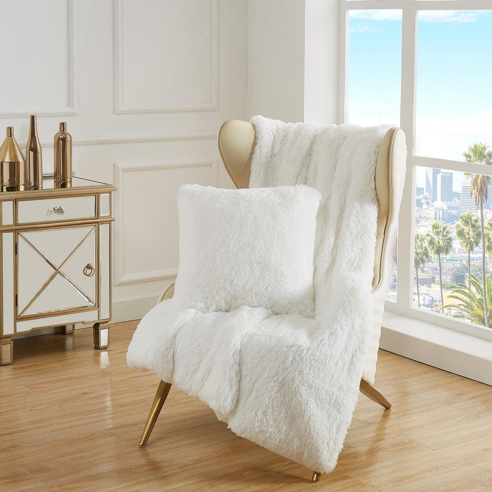 White Faux Fur Reversible Plush Throw Blanket 50" x 70"