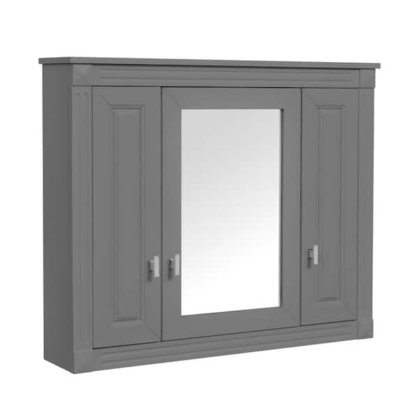 35 in. W x 28.74 in. H Rectangular Wood Bathroom Medicine Cabinet with Mirror, Adjustable Shelves, Gray