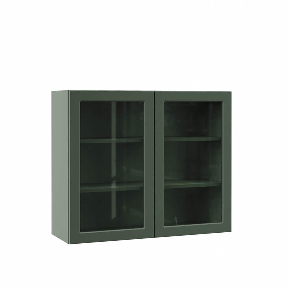 Designer Series Melvern 36 in. W x 12 in. D x 30 in. H Assembled Shaker Glass Door Wall Kitchen Cabinet in Forest price history on PriceWatchPro