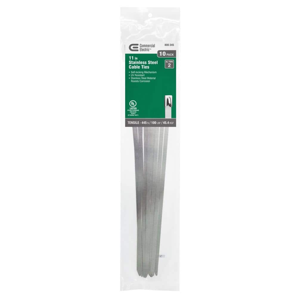Commercial Electric 11 in. Stainless Steel Cable Tie (10-Pack)  MLG-300ST(10) - The Home Depot