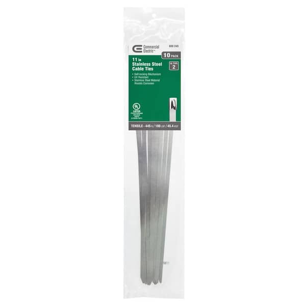 Commercial Electric 11 in. Stainless Steel Cable Tie (10-Pack)