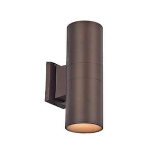 Compact 10 in. Bronze Integrated LED Cylinder Outdoor Wall Light Fixture with Clear Glass